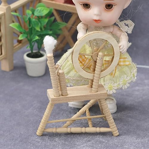 Miniatura 2 de Toyvian 2pcs 1: 12 Muebles en miniatura de casa de muñecas Mini máquina de laminación de mano de madera modelo rueda giratoria modelo casa de