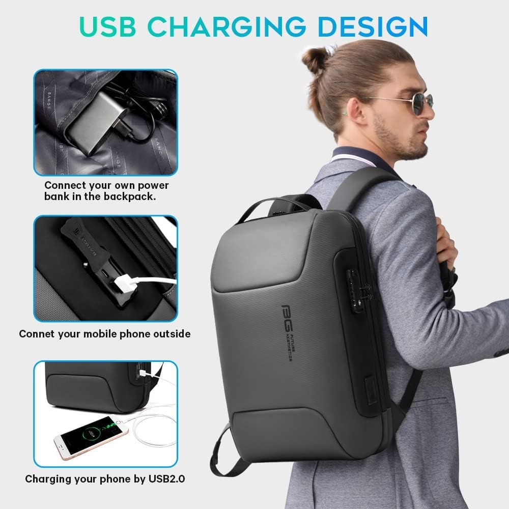 BROGBUS New Anti Thief Laptop Bag Backpack Fits for 15.6 inch Laptop Backpack Multifunctional Backpack WaterProof for Business Shoulder Bags (Grey) 2