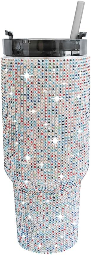 Daofaith 30 oz Diamond Water Bottle Bling Cup Glitter Water Bottle Rhinestone Stainless Steel Insulated Bottle Sparkling Cup Tumbler Bottle with Lid