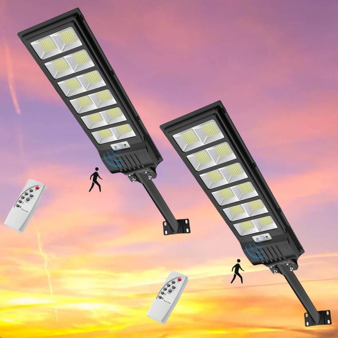 papasbox 2 Stück 600W LED Solar Straßenlaterne Außen mit Fernbedienung | Solarbetriebene 6500K Straßenlampe Wandleuchte mit Bewegungsmelder | Wegeleuchte im Freien Straßenleuchte