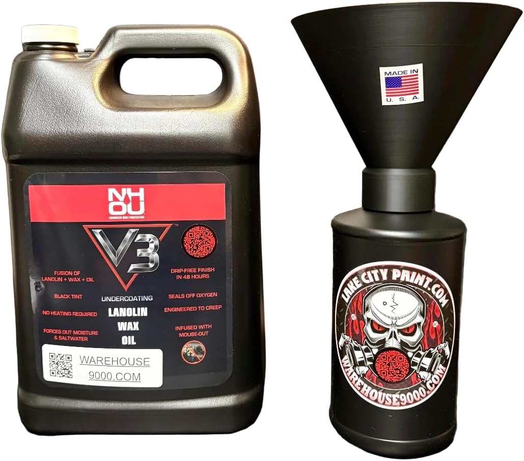 NHOU V3 Black Pro Undercoating Spray Gun & Custom Threaded Funnel - 2 Wand Kit (3 W Quart Bottles)