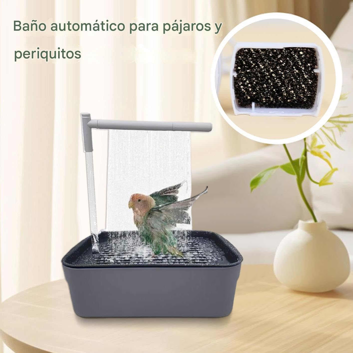 Baño para Pájaros | Baño Automático para Aves con Ducha | Pila Recargable con Grifo De Flujo Continuo, Accesorios De Baño para Periquitos Y Agapornis Pequeños Y Medianos