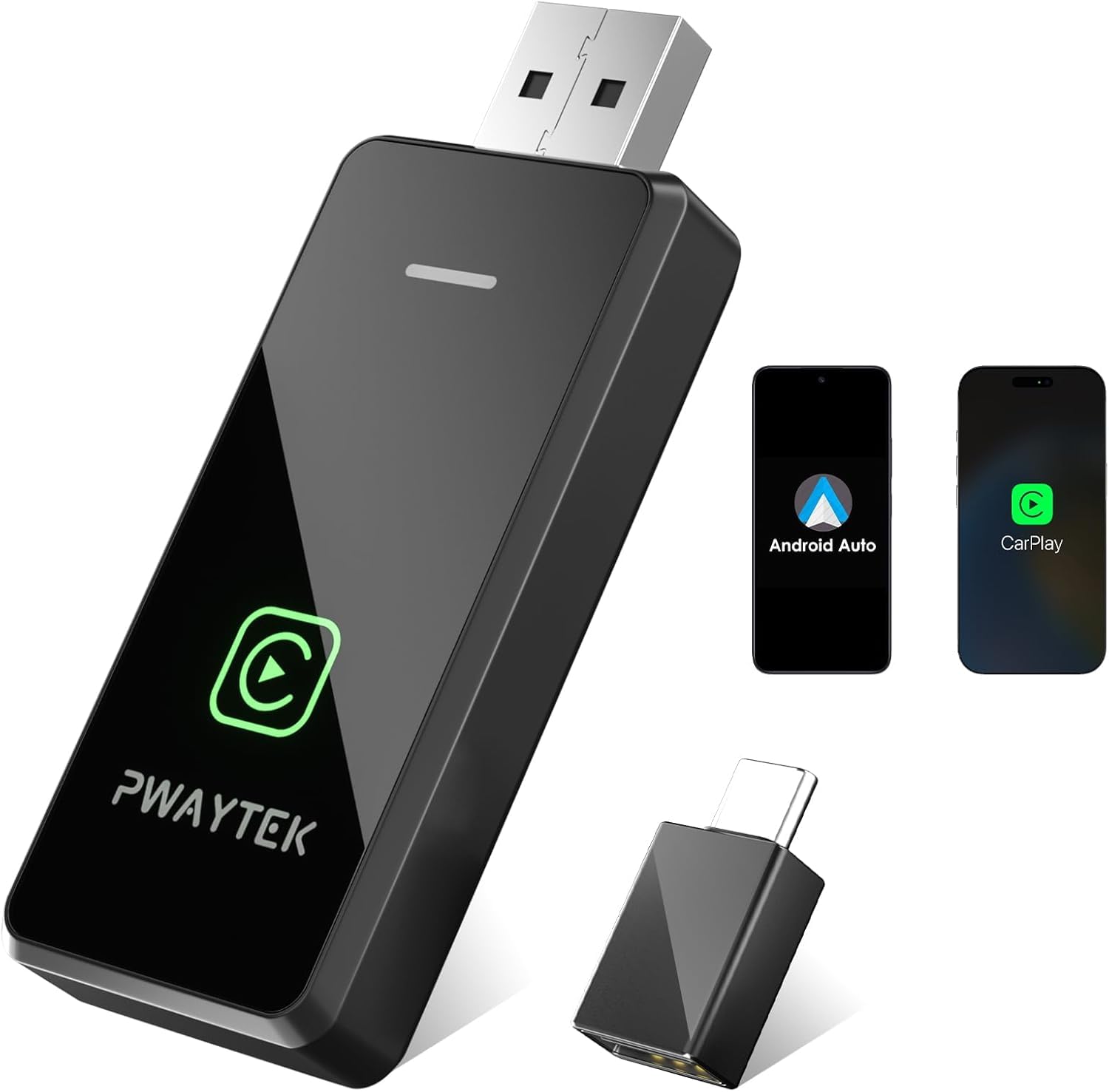 PWAYTEK 2 in 1 Adaptateur CarPlay sans Fil 2025 pour iPhone,Convertisseur USB-C/A 5GHz WiFi, Plug & Play Instantané, Compatible Voitures 2016+ et iOS 10+, Connexion Automatique Ultra-Rapide