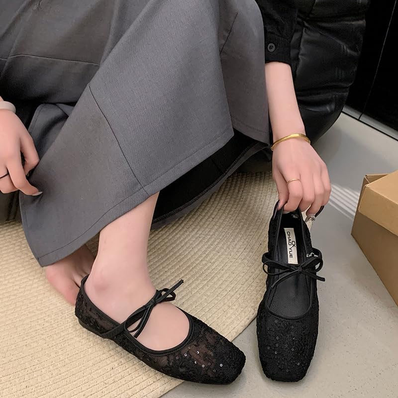 Women's Embroidery Lace Mesh Ballet Flats, Elegant Square Toe Flat Shoes for Party, Fashionable Daily Clothing Decor, Lightweight Breathable Comfortable Shoes for Women & Girls, Footwear4