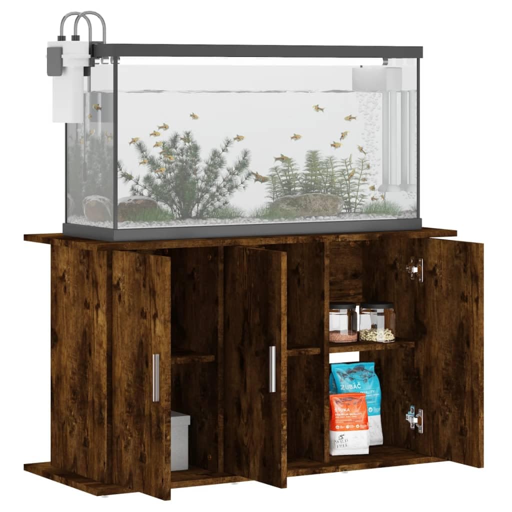 Soporte para acuario, madera de roble ahumado, 101 x 41 x 58 cm, armario inferior estable con espacio para accesorios de acuario, como filtro, bomba, forro, ideal como estantería o mesa para