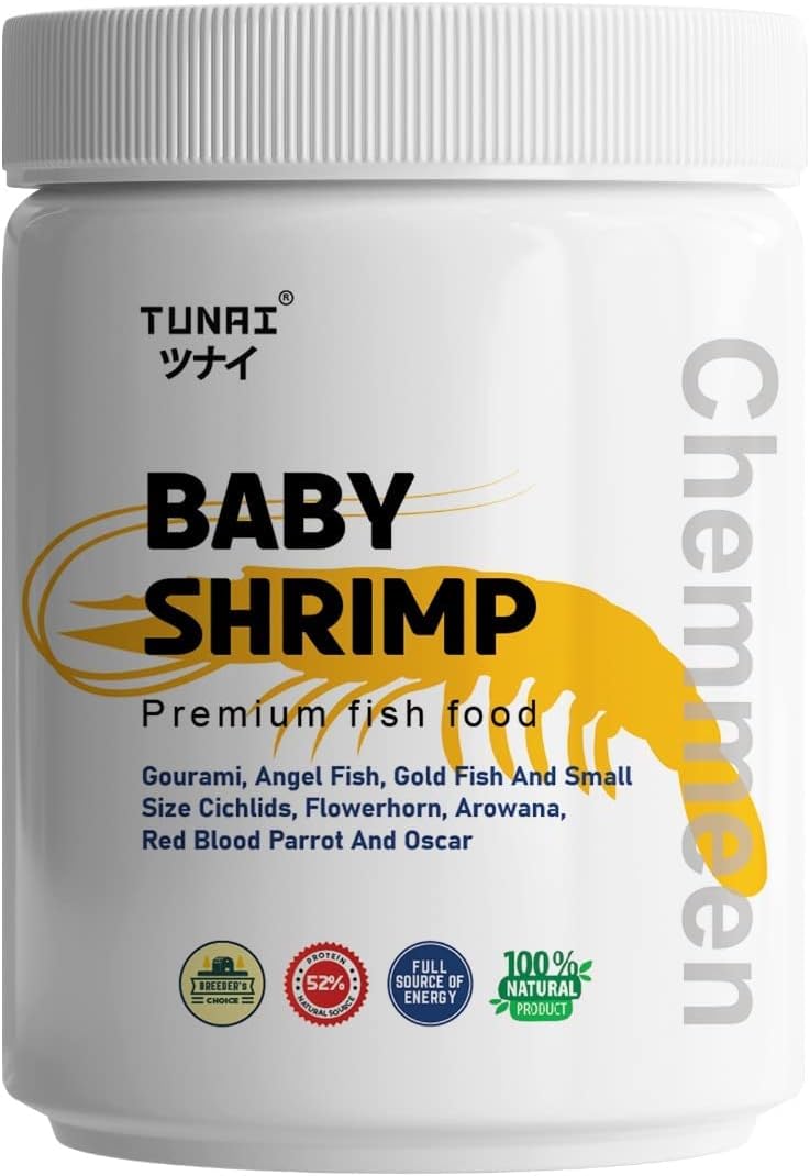 Tu'nai Chemmeen Whole Sun Dried Shrimps Aquarium Fish Treat |20g| Fish Food for All Life Stages of Flowerhorn, Arowana, Red Blood Parrot, Oscar, Cichlids and Turtles