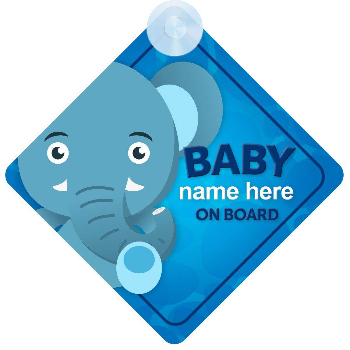 Baby Elephant on Board Personalised Animal Themed Baby on Board Car Sign Blue