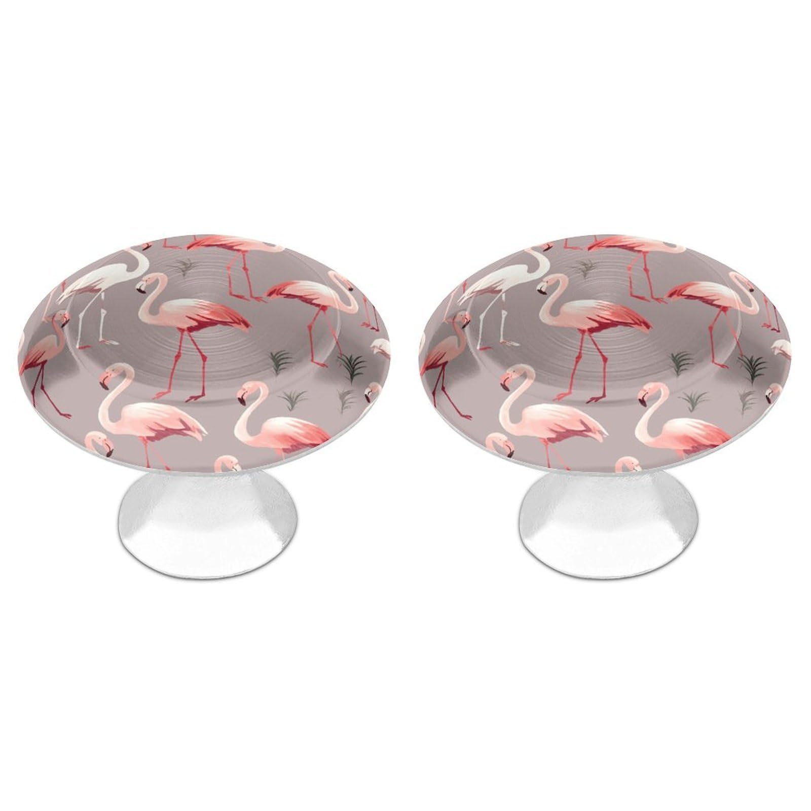 FekiLoot Pink Flamingo Pattern Cabinet Knobs Personality Stainless Steel Round Drawer Handles Circle Modern Cabinet Handles Drawer Knobs for Kitchen Dresser Bathroom Cupboard Furniture