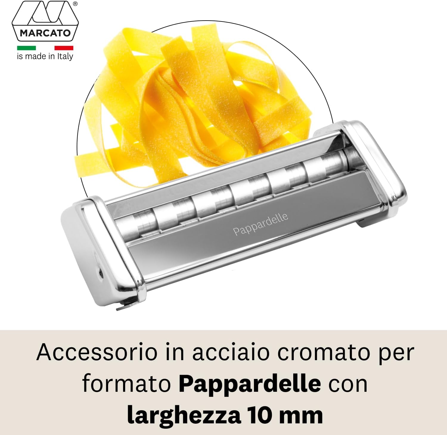 Marcato Pappardelle Attachment for Atlas 150 Pasta Machine – Wide Ribbon Pasta Cutter Accessory, Chrome Steel Construction, Traditional Italian Pasta Maker Tool, Made in Italy