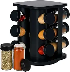 Porta Temperos Giratório com 12 Frascos Vidro Premium Base 360º Tampa com 3 Tipos de Dosagem
