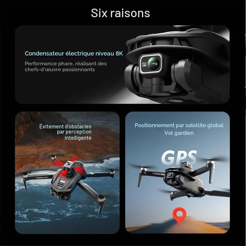Dual Battery,Drone v168 Pro Max GPS Professionnel avec caméra HD 8k FPV 5g WiFi Moteur sans balais quadricoptère rc Pliable Drone d'évitement d'obstacles