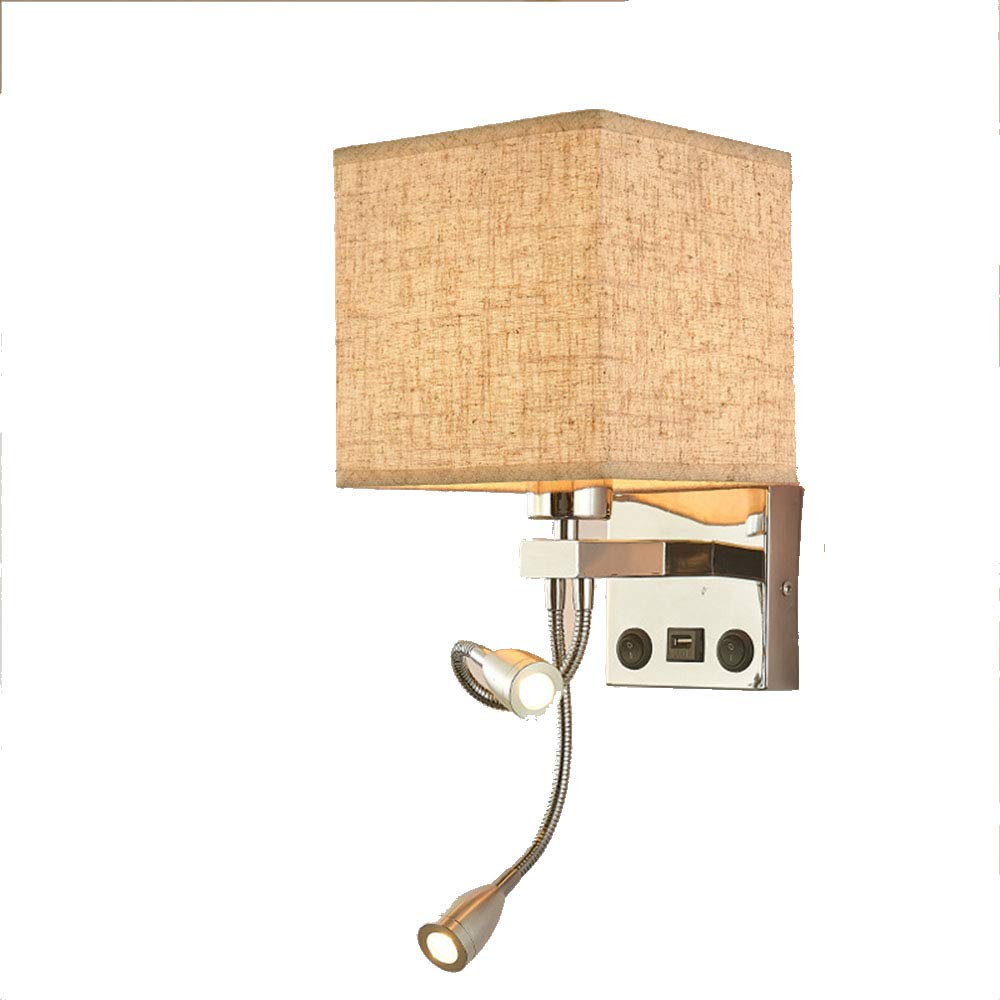 VDOQTLJT American Bedside Wall lamp with USB Connector - led Aisle Lights Chinese Style Fabric Bedroom Reading Sconce White
