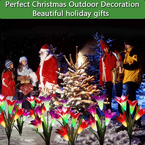 Solar Garden Stake Lights Outdoor,2 Pack Solar Powered Lights with 8 Lily Flower, Multi-Color Changing LED Solar Landscape Lighting Light For Decorating The Path, Yard, Lawn,Patio (White and Purple)