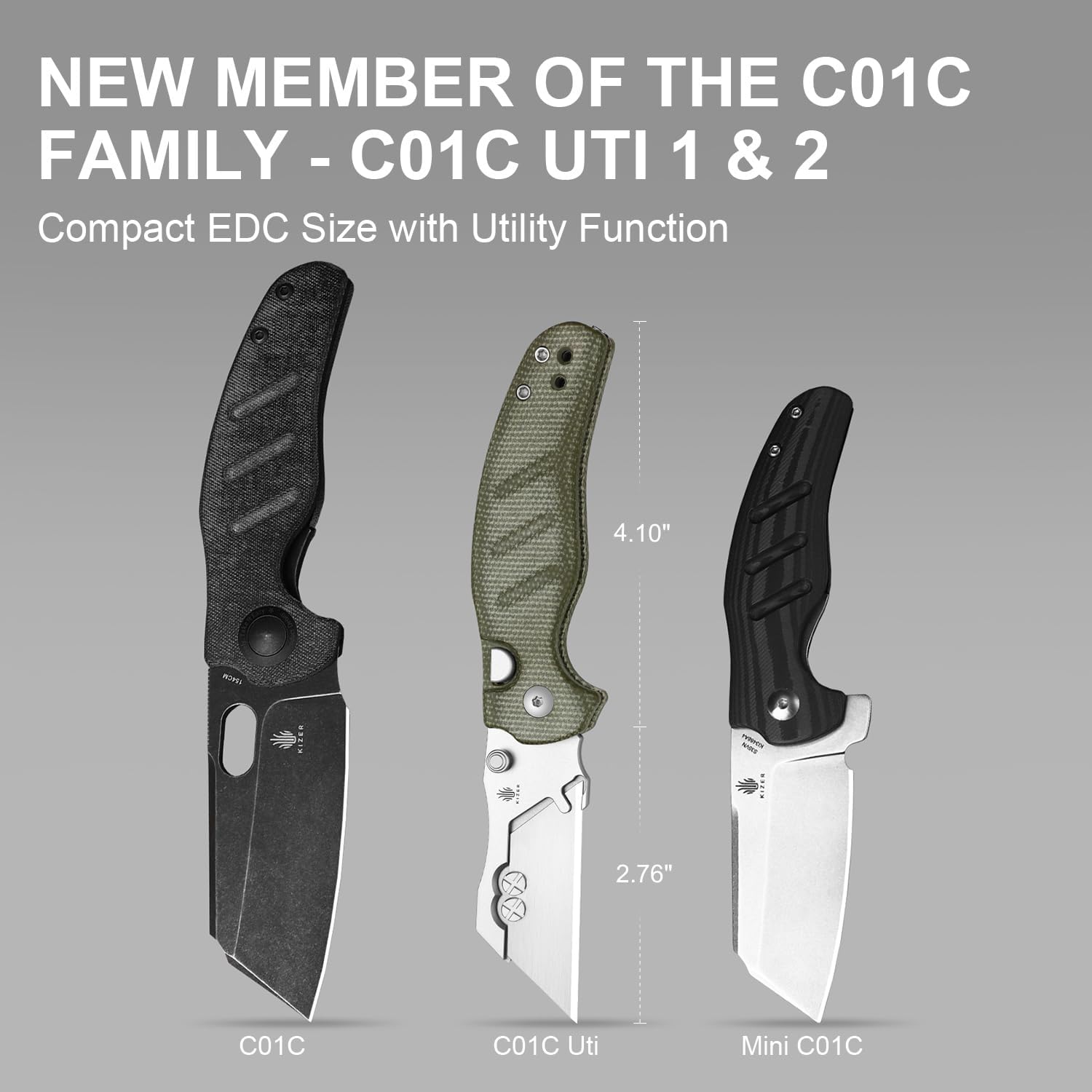 Kizer C01C Uti 1 (Dual-screw Version) Utility Knife, Button Liner Lock Box Cutter EDC Pocket Knife with 5PCS Razor Blades, Green Micarta Handle Small Folding Knives for Men Women, V3488.29JSM1