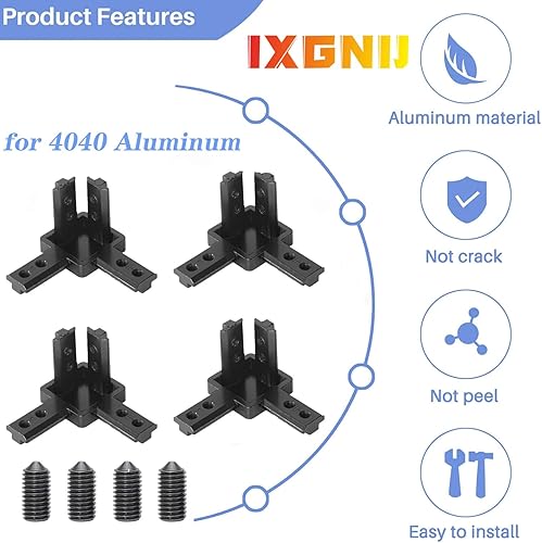Miniatura 3 de 4Set 4040 3-Vía Soporte de Esquina Terminal con Conector Sólido en Forma de L con Tornillos M6x12mm para Accesorios de Extrusión de Aluminio 4040