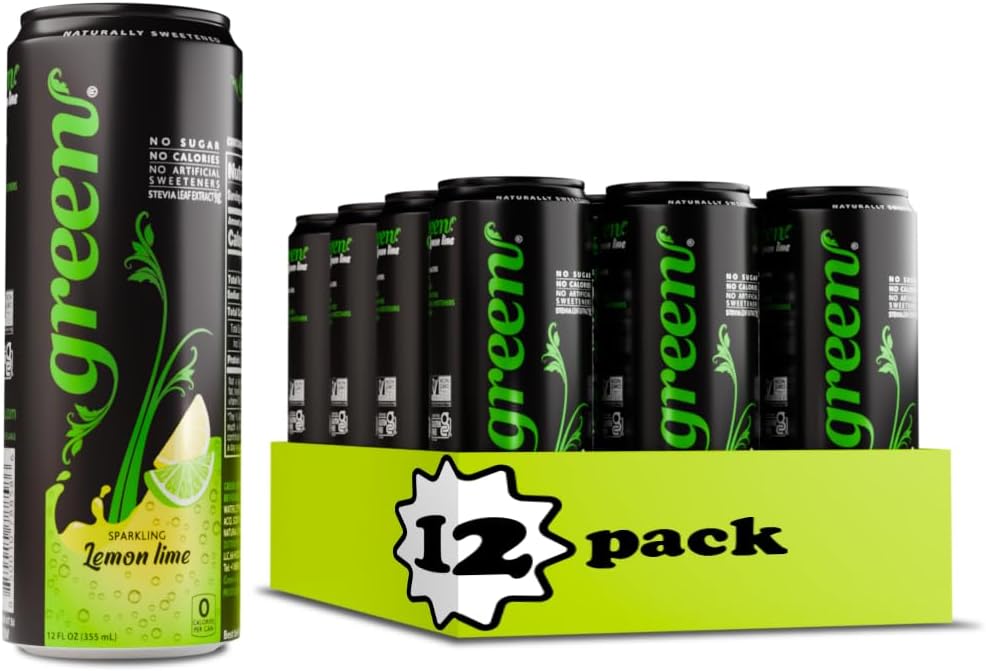Green Lemon Lime - Sugar Free, No Calories, Naturally Sweetened with 100% Stevia Leaf Extract, Carbonated Soda, 12 Fl Oz each can - Pack of 12