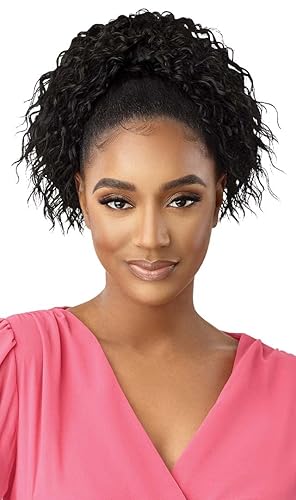 Outre Pretty Quick - Cola de caballo sintética de alta calidad, rizo profundo (color 1 negro azabache)