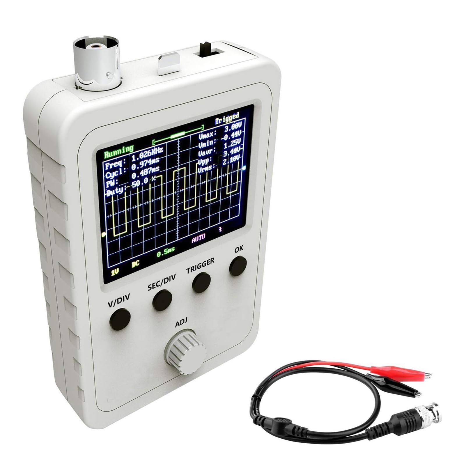 Osciloscopio, Kit de osciloscopio digital 2,4", ancho banda 200 KHz con fuente alimentación y sonda cable BNC