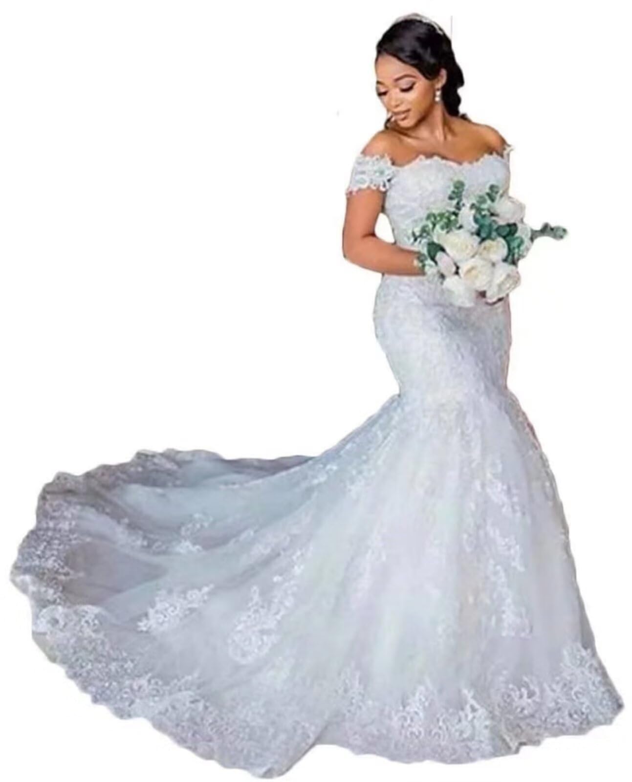 Womens Off The Shoulder Wedding Dresses for Bride 2025 Appliques Mermaid Wedding Dress Boho Bridal Gowns RWDD38