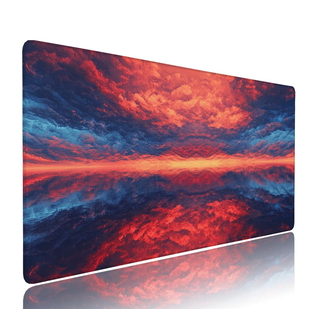 Alfombrilla de Mouse para Juegos, Rosso, XXL, Antideslizante, Impermeable, Diseño de Tramonto, Extendido, Grande, 1200x600x3mm, para PC, Laptop, Ufficio, Famiglia d-546