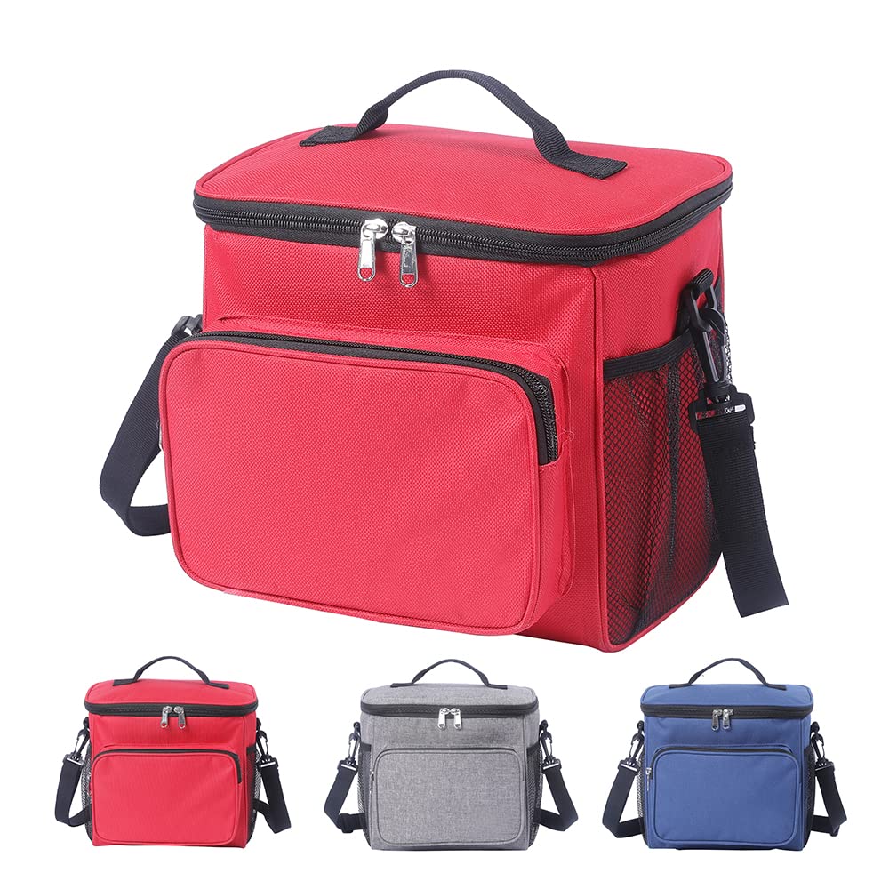 NC Leak Proof Insulated Reusable Lunch Bag (10L) - Refrigerated Box for Office Work, School, Travel and Camping, Children, Students, Adult Men Women (Red),10x7.5x9inch/25x19x23cm (8061)