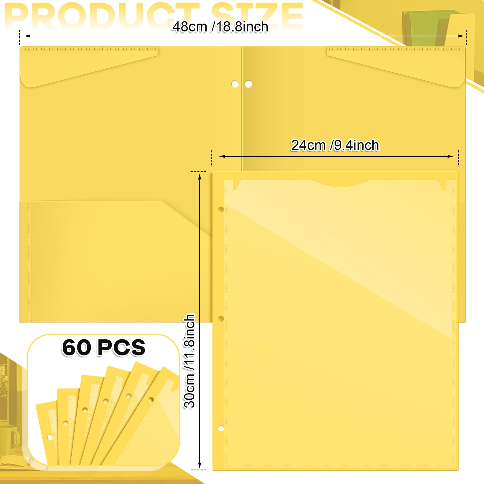 36-Pack Red Plastic Folders With Prongs – Clear Front Pocket, 3 Prongs, 12x10 Inches