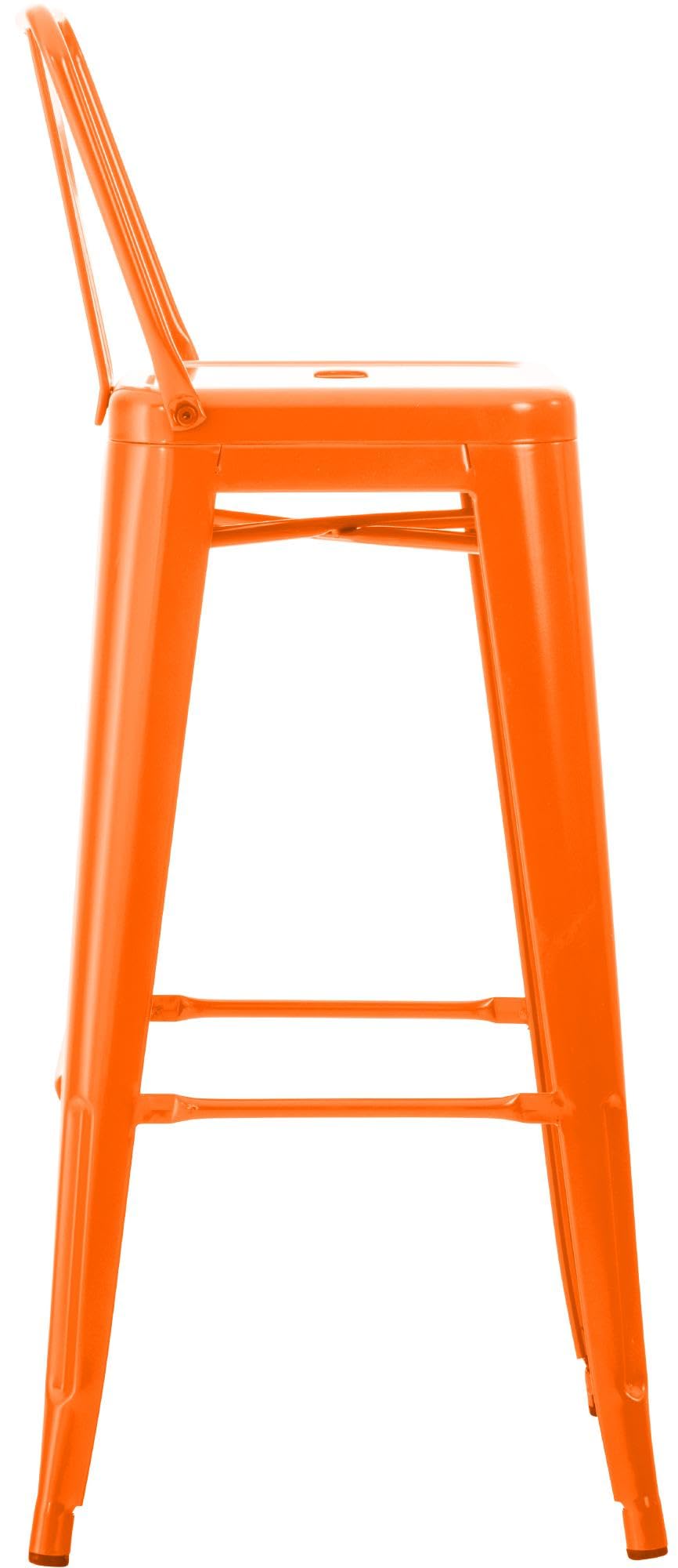 CLP Barhocker 2er Set mit Lehne im Industrial-Look Mason, mit Rückenlehne und Fußablage, Barstuhl mit Rückenlehne und Bodenschoner | Farbe orange