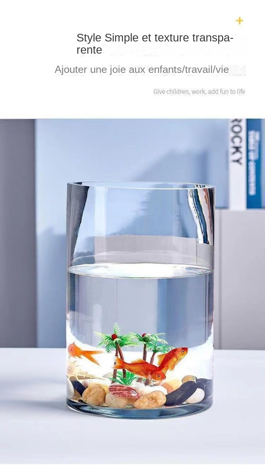 Acuario de Cristal Transparente, Pequeño Ecológico, Grande cilíndrico para Tortugas, accesorios, for Peces Rojos,Acuario Recto de Vidrio Cilíndrico Transparente