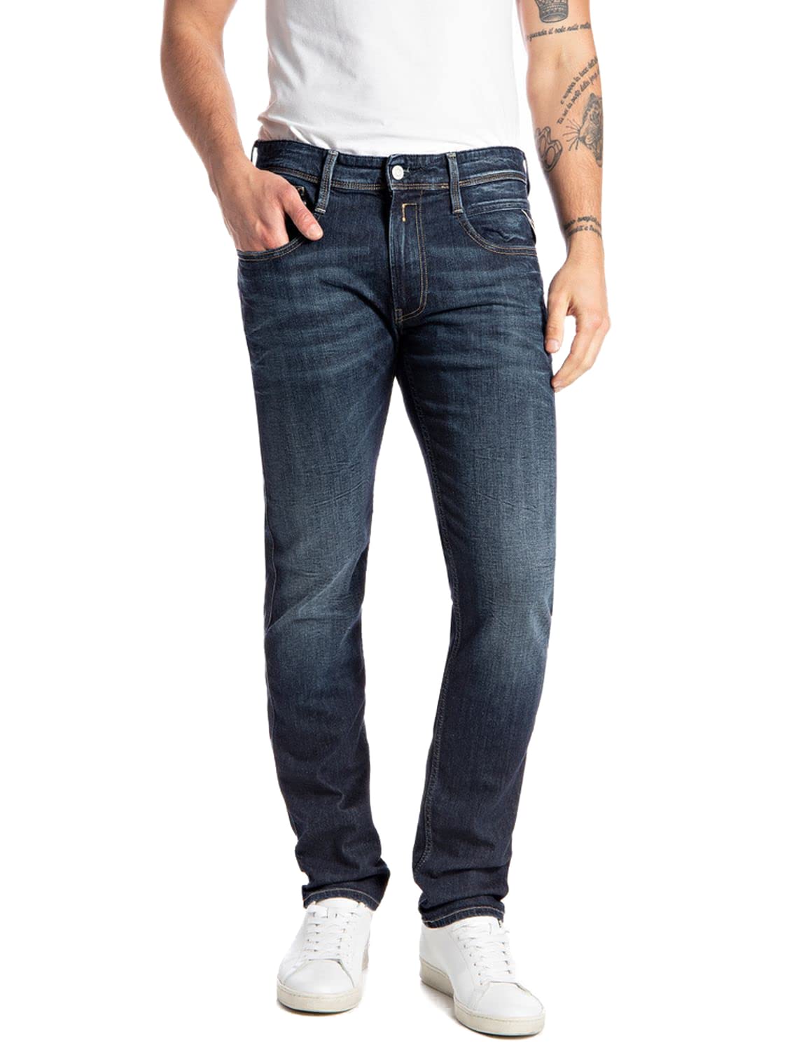 Replay Herren Jeans Anbass Slim-Fit Bio, Dark Blue 007-1 (Blau), 27W / 32L
