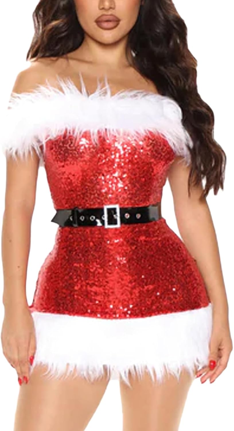 Women's Sexy Christmas Outfits Santa Babydolls Chemises Red Velvet Santa Lingerie Sexy Santa Costume