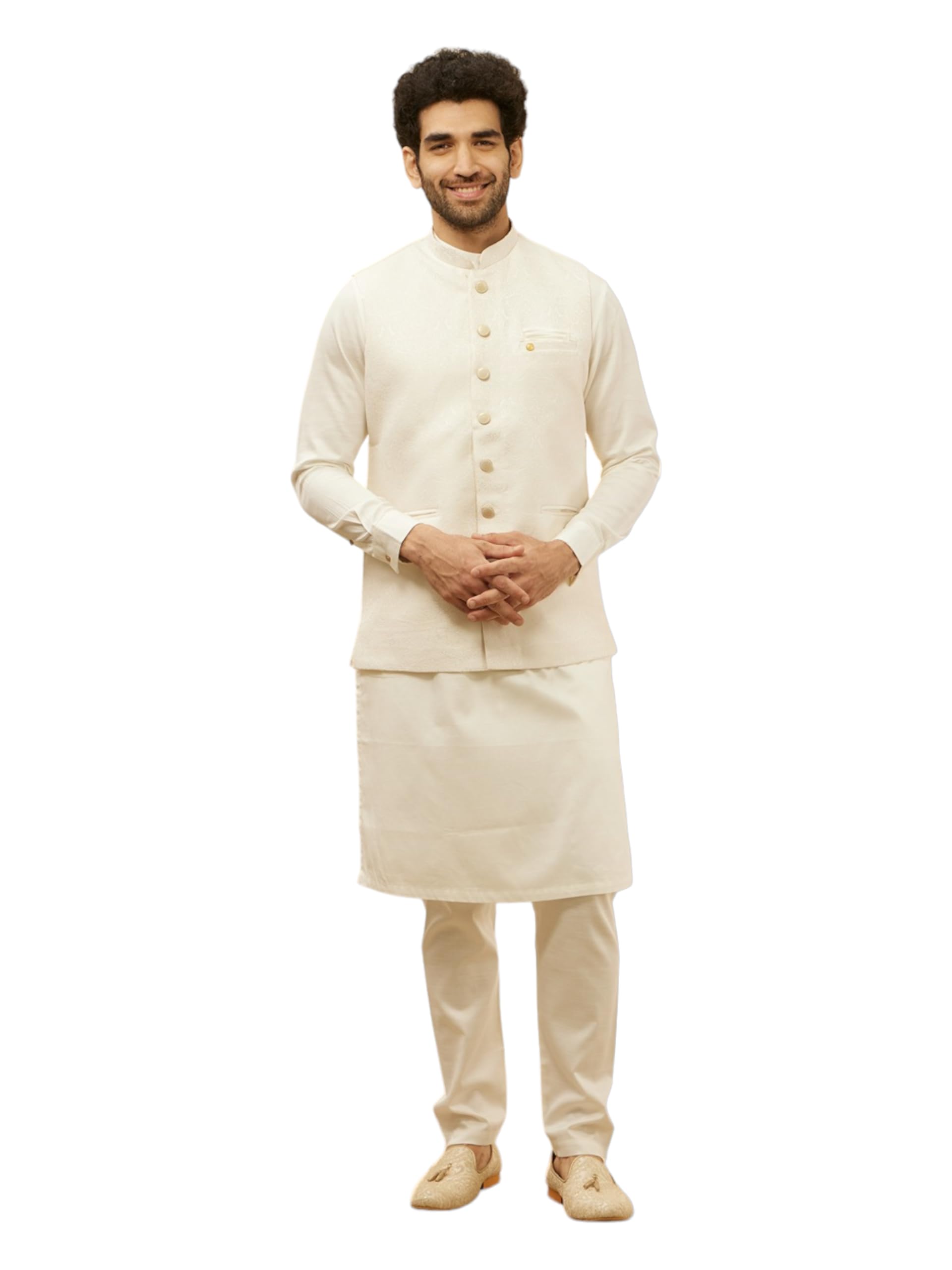 manyavar Men's Brocade Self Design Jacket (1pc)-picture-28