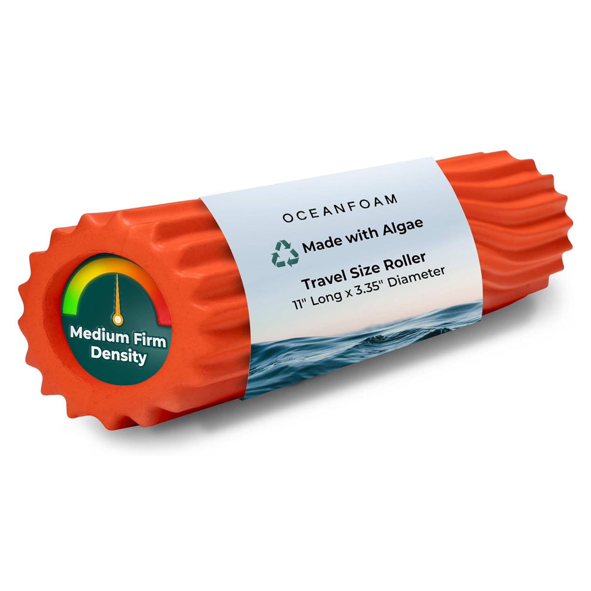 Oceanfoam Ripple Travel Foam Roller (11" x 3.35") Firm Mini Foam Roller for Physical Therapy, Deep Tissue Massage, Back Pain - High Density, Ergonomic