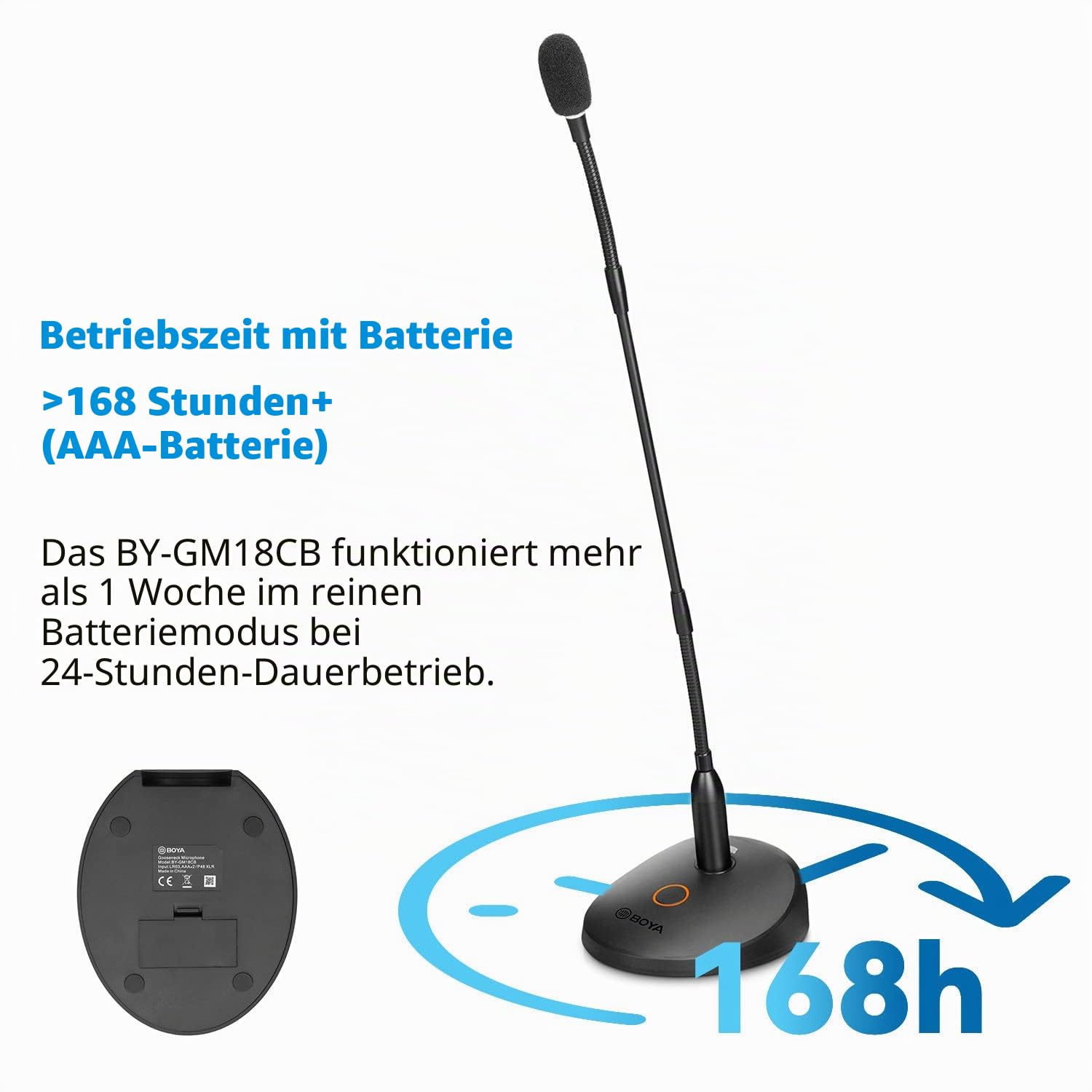 BOYA 18" Schwanenhals-Kondensatormikrofon mit Tischfuß, LED-Anzeige - Podiumsmikrofon für Konferenz Meeting Video Live Streaming Vortrag Rede Podcast (XLR BY-GM18CB)