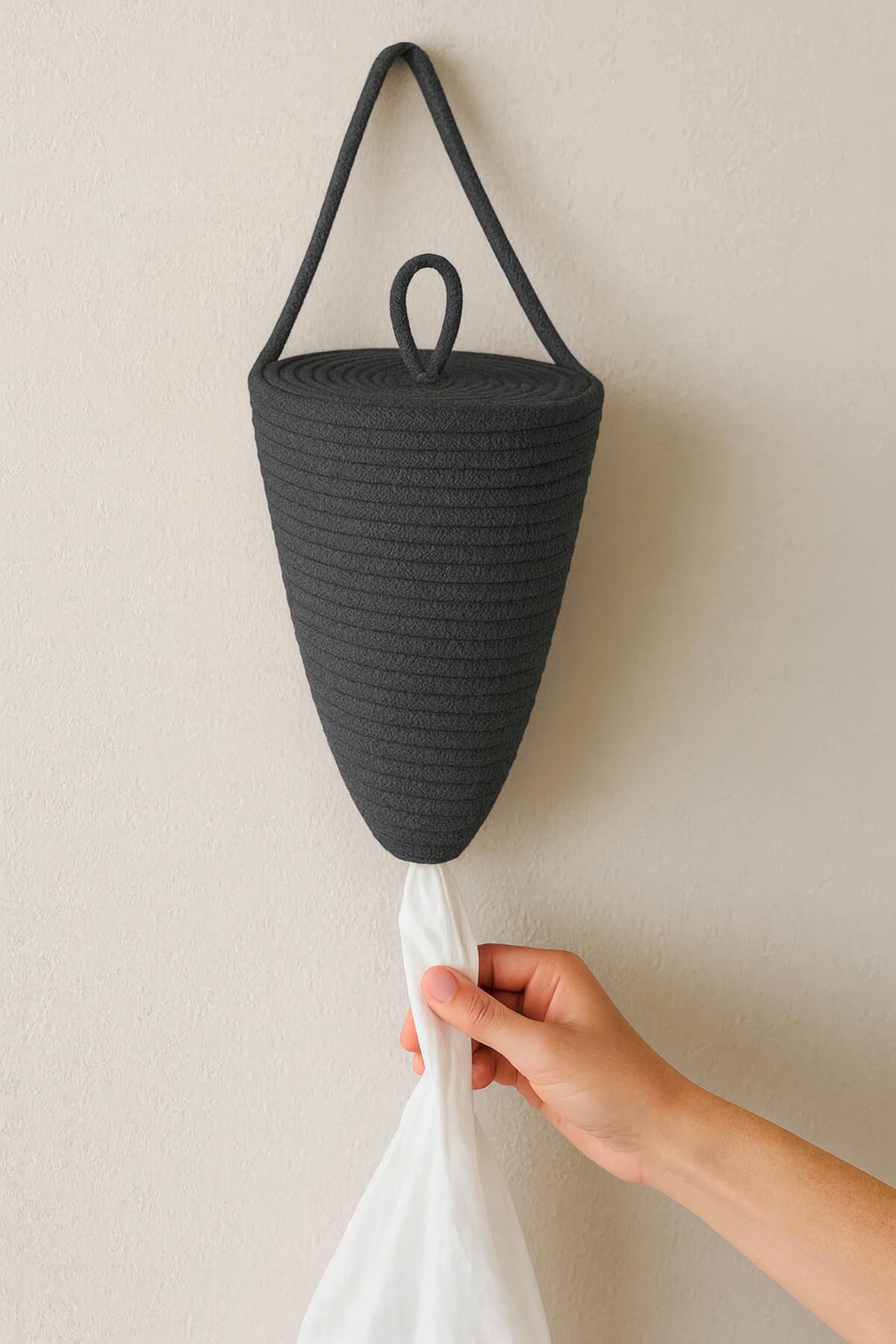 MaVaux Poşetlik Halat İp El Dokuma Duvar Askılı Saklama Torbası Ev Düzenleme Aksesuarı Sepet 30 x 20 cm ANTRASİT 30 x 20