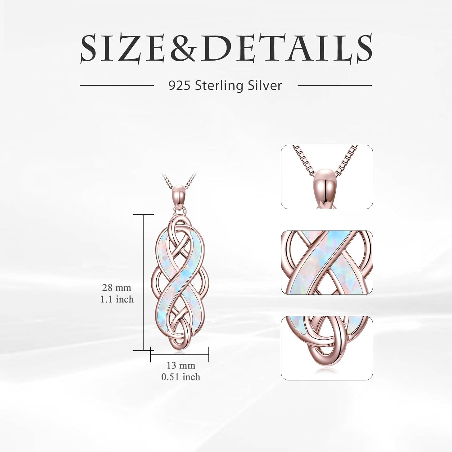 Irish Celtic Knot Necklace 925 Sterling Silver Opal Pendant Necklace Celtic Irish Jewelry Valentines Day Mothers Day Gifts for Women - Image 6