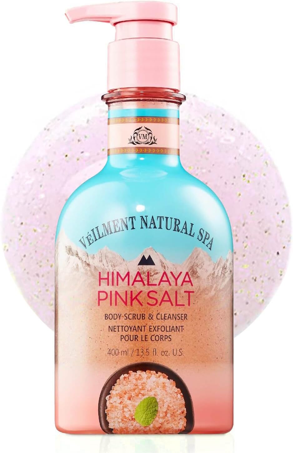 NATURAL HIMALAYA PINK SALT SPA 2-in1 BODY WASH & BODY SCRUB(13.53fl.oz) - Natural Exfoliating Salt Scrub for Deep Cleansing - Exfoliate & Moisturize Skin Polishes