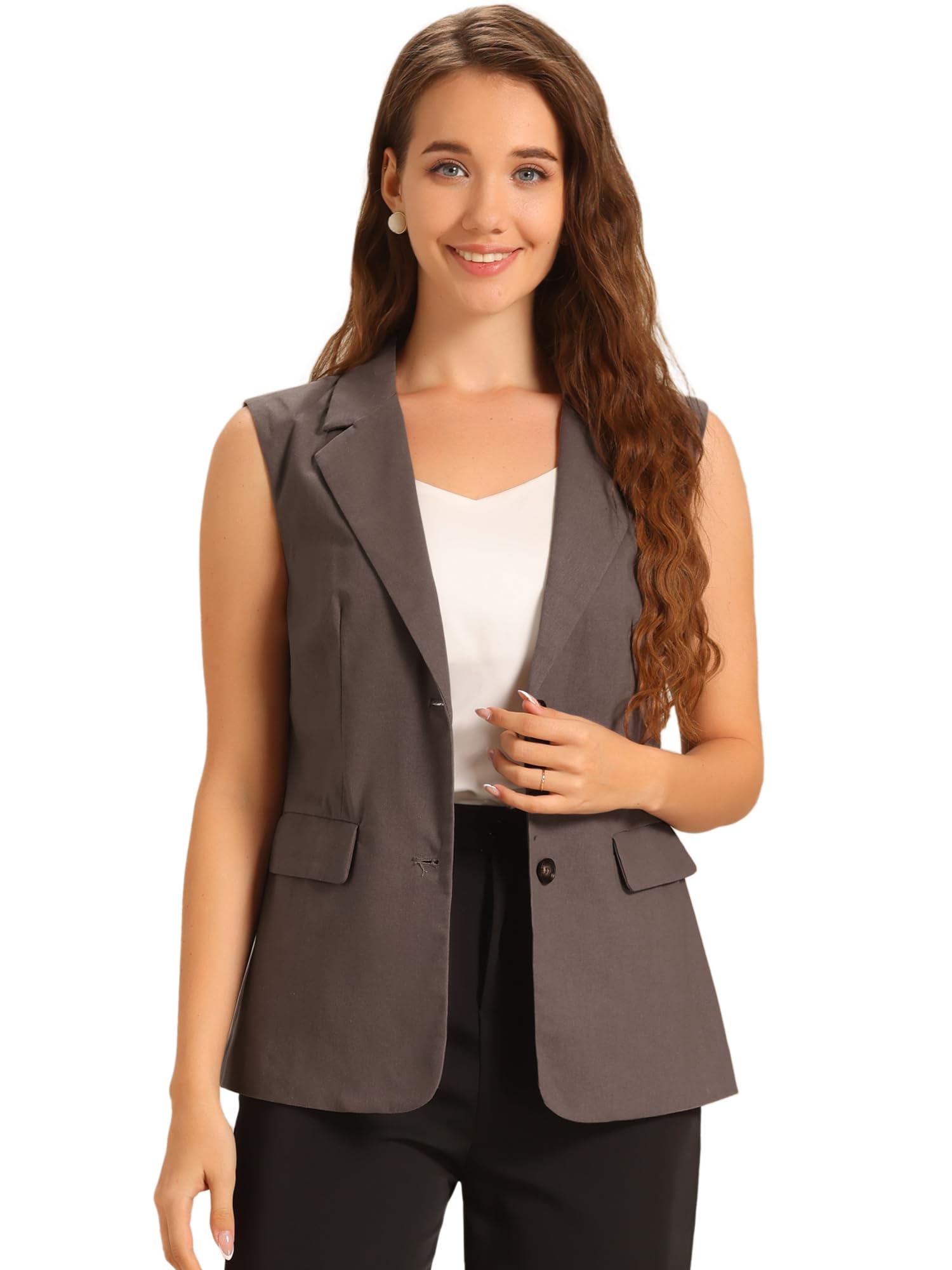 Allegra K Casual Sleeveless Blazer Vest for Womens Spring Summer Cotton Linen Work Office Suit Vest Jacket