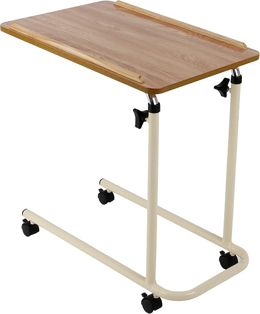 Performance Health Overbed Table with Wheels, Laptop Desk with Wheels, Fully Adjustable Height and Angle, Laminated Top