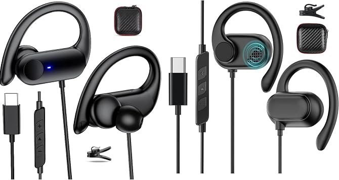 2 Pack USB C Headphones for Samsung S25 FE S24 Ultra S23 A17,Over Ear Buds USB Type C Earphones Wired with Ear Hooks for iPhone 17 Pro Max 16E 16 Plus 15,USB-C Headset for iPad Pro A16 10