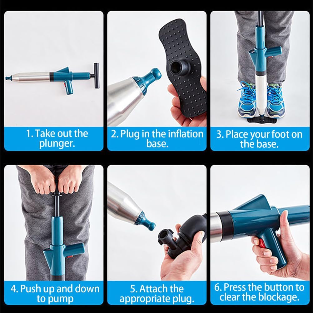 Toilet Plunger, High Pressure Drain Plunger, Air Drain Blaster, Manual Toilet Clog Tool, with Adjustable Real-time Pressure Display, for Bathroom, Floor, Kitchen Clogged