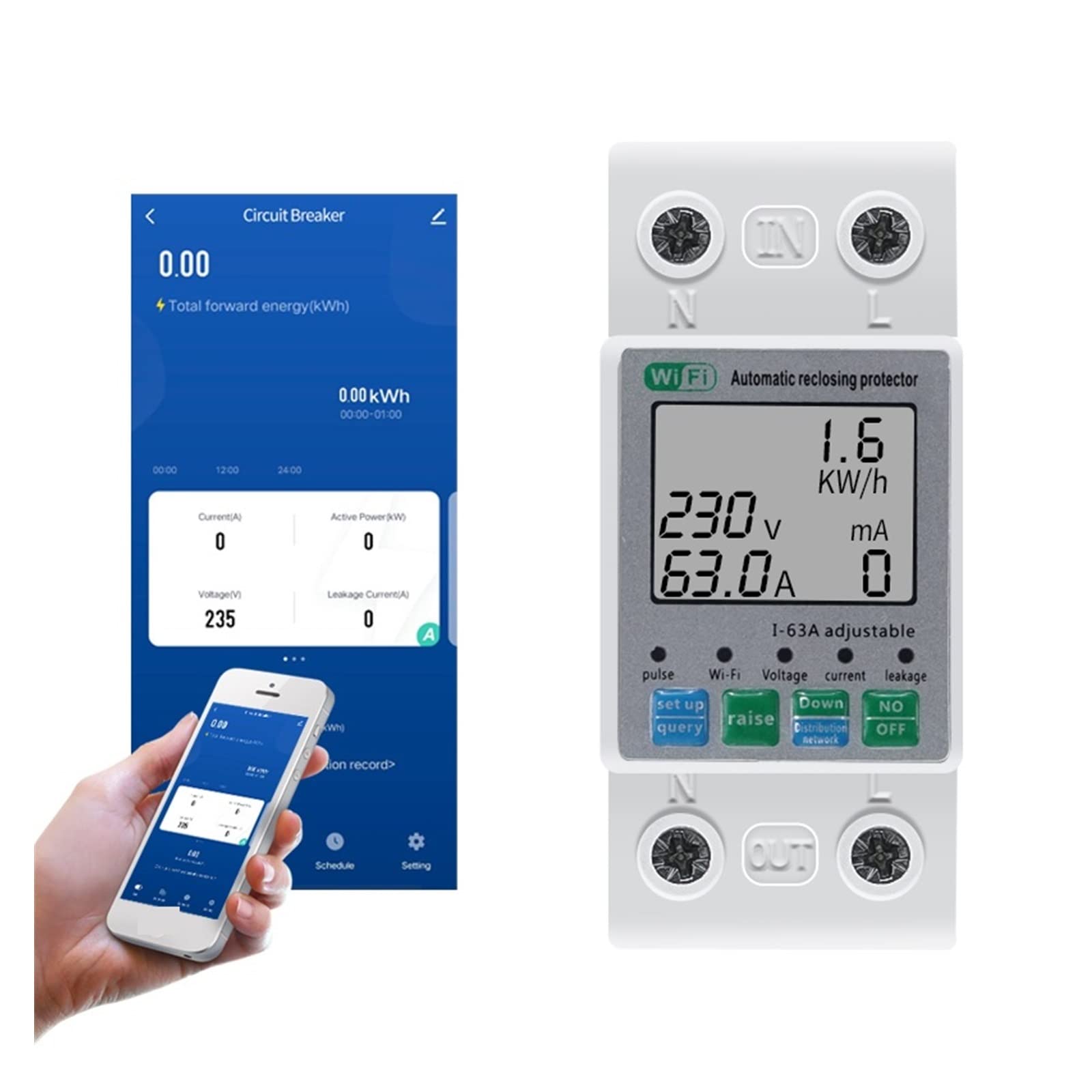 Medidor De Consumo Electrico, Tuya energía KWH medidor de energía prepago 2P 63A Circuito Fuga a Tierra sobre bajo Voltaje Protector, Fácil de Instalar