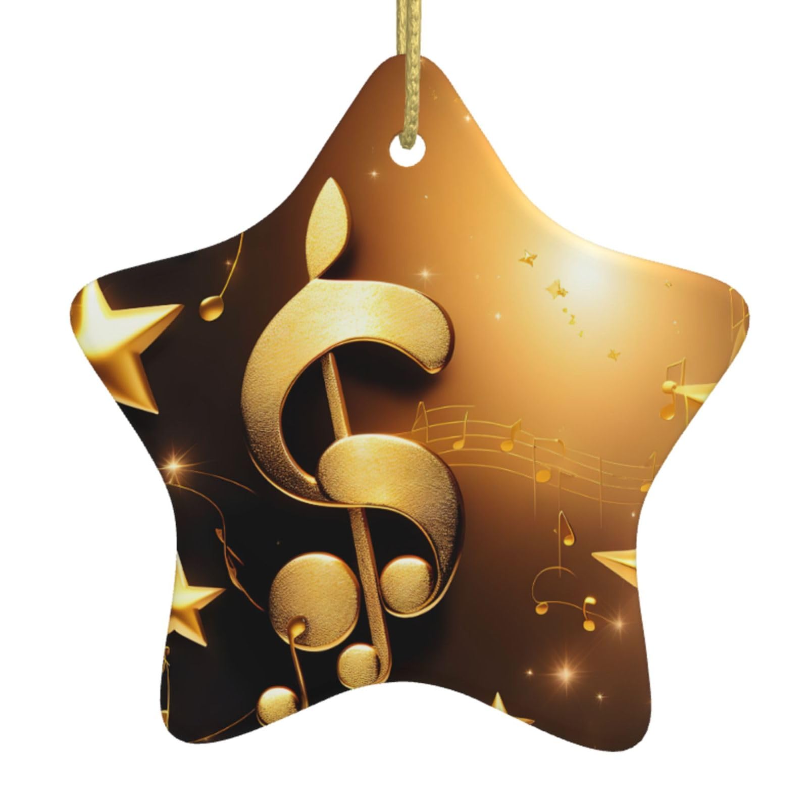 Nbtghga White Gold Musical Note With Fallen Shiny Star Print Christmas Ornaments, Ceramic Hanging Ornament, Round Shape Decorations