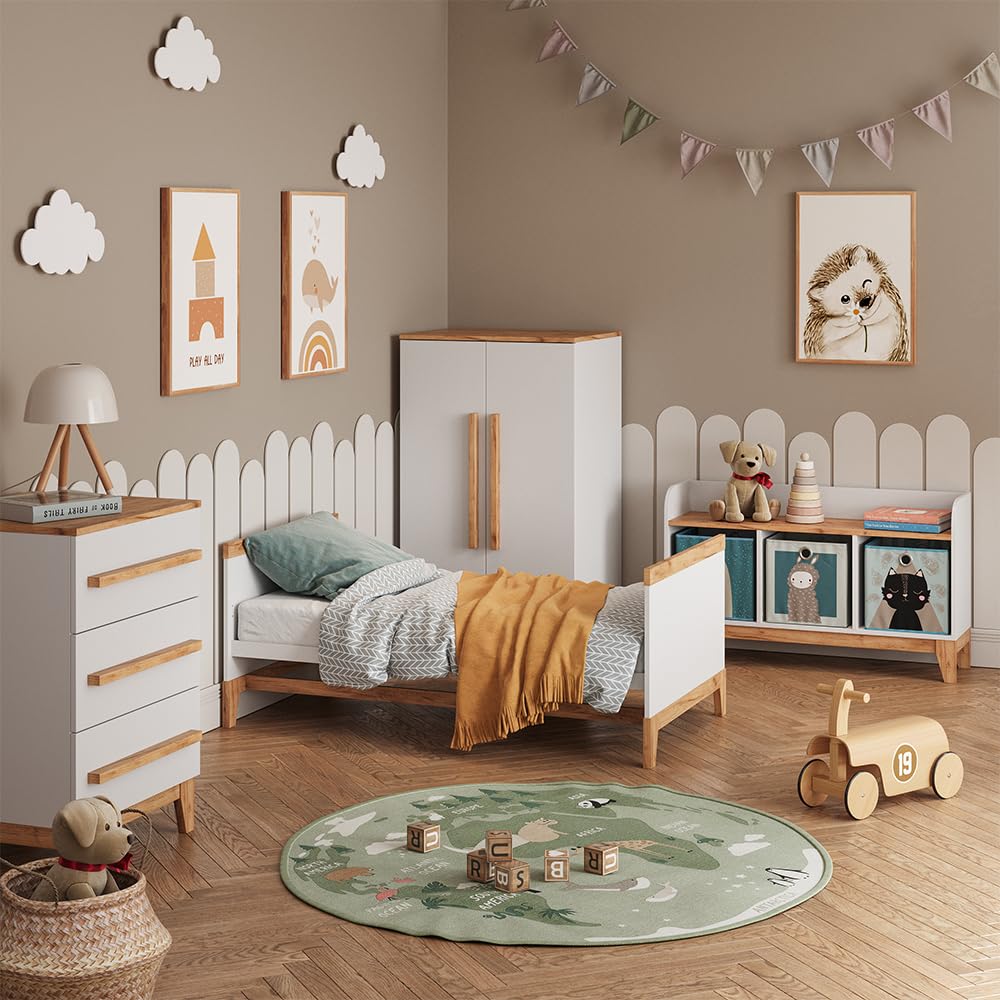 VitaliSpa Cassapanca per giocattoli Malia, Bianco/Artisan, 107.2 x 50 cm con sedile, con spazio contenitivo e combinabile con altri mobili Malia