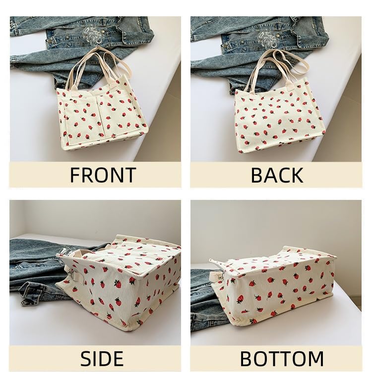 Image of Strawberry Tote Bag for Women with Pockets Corduroy Crossbody Shoulder Handbags Purse for Work
