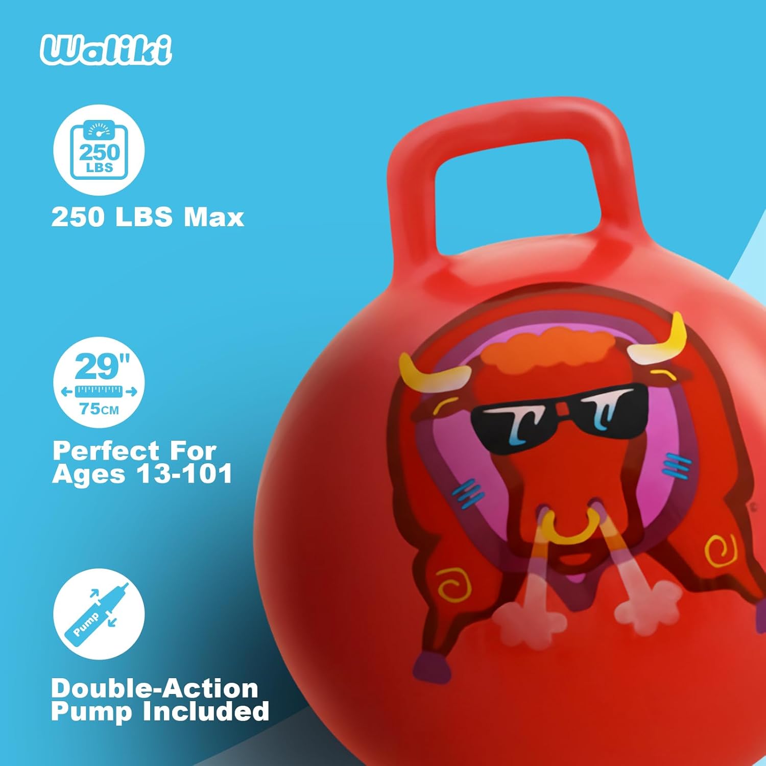 WALIKI Space Hopper | Adults 13-101 | Outdoor Hippity Hop Game | Jumping Ball | Hopping Ball | Red 29”