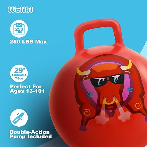 Miniatura 5 de WALIKI Juguetes Hopper Ball para niños (Hippity Hop Ball, Hopping Ball, Bouncy Ball con asas, Sit & Bounce, Kangaroo Bouncer, Saltar, Rojo, Bomba