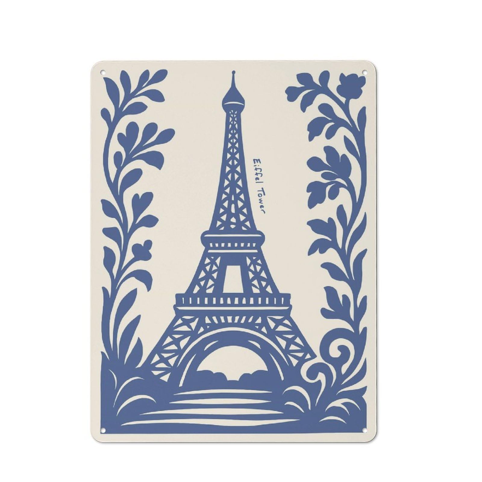 Junmoney Style Eiffel Tower Floral Illustration Cottage Metal Wall Decor 40X30cm, Country Metal Sign For Kitchen, Cottage, Porch Or Garden Room