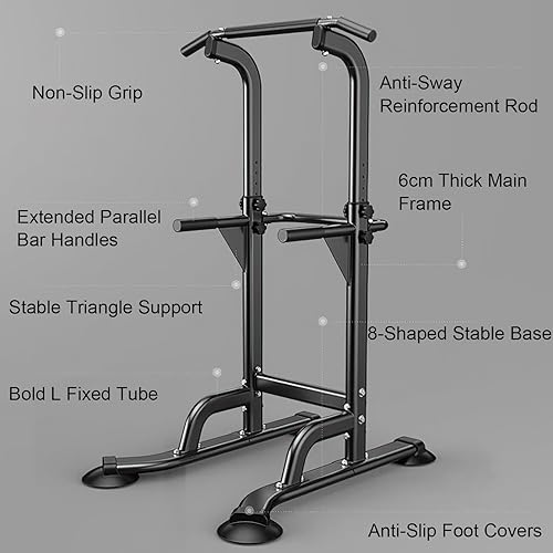 Miniatura 8 de Estación de dominadas, torre de fitness multifunción Equipo de entrenamiento de fuerza para gimnasio en casa con estación de inmersión y barra de