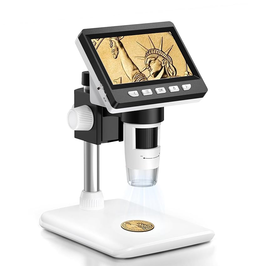 Immagine del prodotto Microscopio Digitale, Microscopio Elettronico Portatile da 4,3 Pollici 1080P con 8 luci LED Regolabili, Microscopio USB 50-1000X per bambini/adulti, Vista PC, Compatibile Windows/MacOS