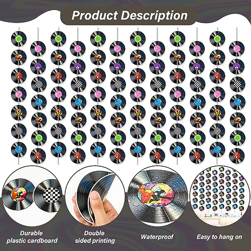 12 PCS Vinyl Records Banners 50's Party Decorations Music Record Hanging Swirl 1950's Party Garland Kit Vinyl Retro Party Supplies Streamer Cutouts for 50s 70s 90s Theme Door Home Party Favor by ZOIIWA - Image 3